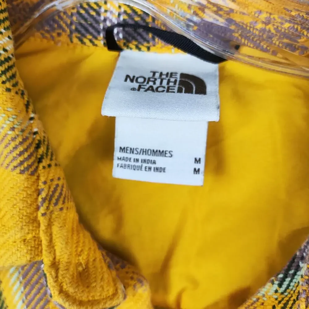 North Face Shirt Mens Medium Yellow Plaid Flannel Button Front Long Sleeve